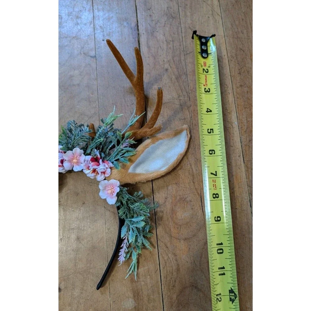 Antler Headband Adjustable Deer Reindeer Horns Crown with Ears Fairy Costume